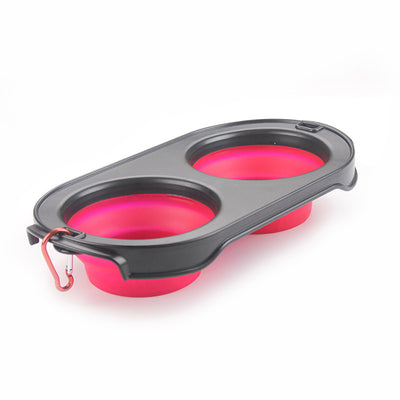 Collapsible Dog Bowl Travel Bowl Portable Bowl - Dual - Fuchsia