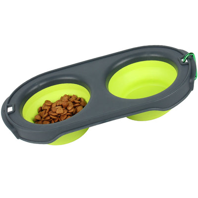 Collapsible Dog Bowl Travel Bowl Portable Bowl - Dual - Green