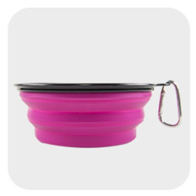 Collapsible Dog Bowl Travel Bowl Portable Bowl - Large - Fuchsia Large