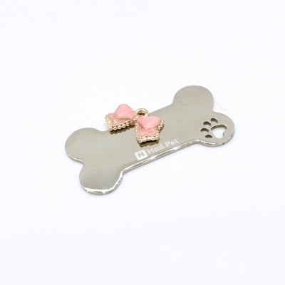 Dog ID Tag - Bone Shape - Pink Bowknot