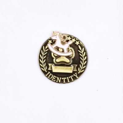 Dog ID Tag - Circle Shape - Pink Rocking Horse